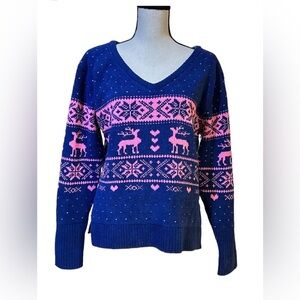 Betsey Johnson Women's Holiday Sweater V-Neck Multicolor Size S